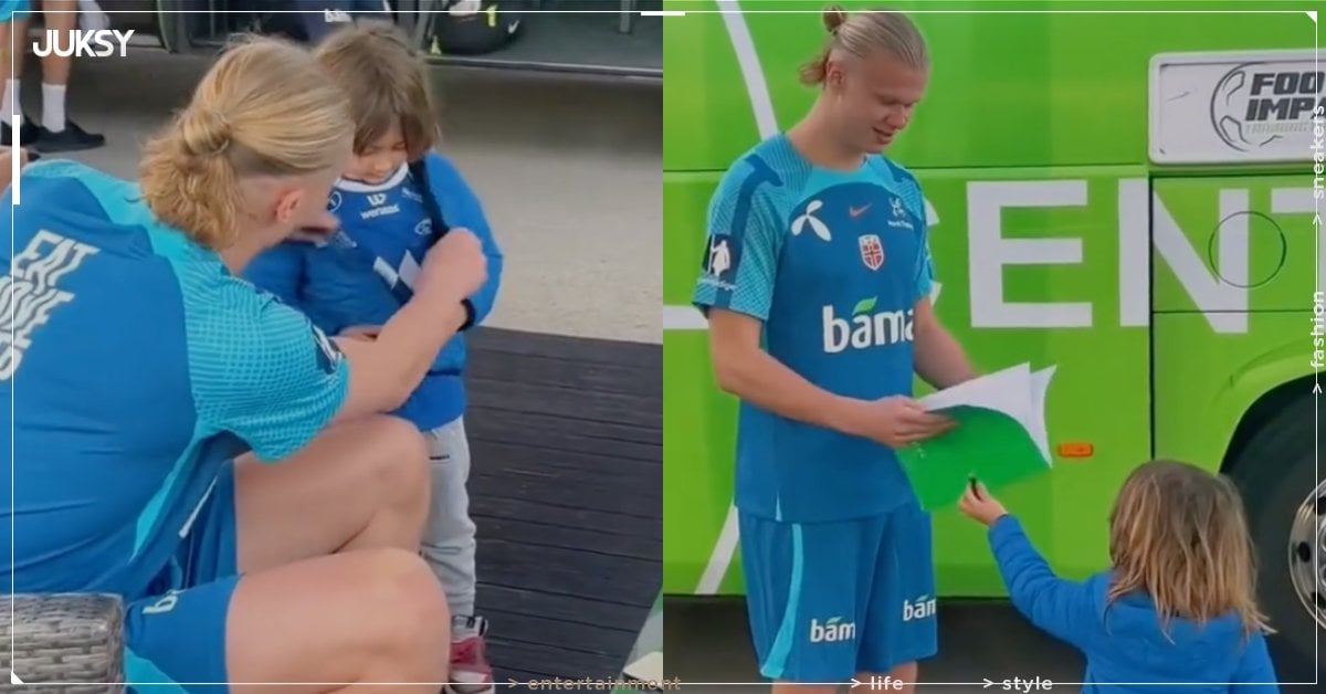 哈蘭德 Erling Haaland 被小球迷要簽名畫面瘋傳！拉外套確認球衣舉動遭網友反應兩極：「不能接受欸！」