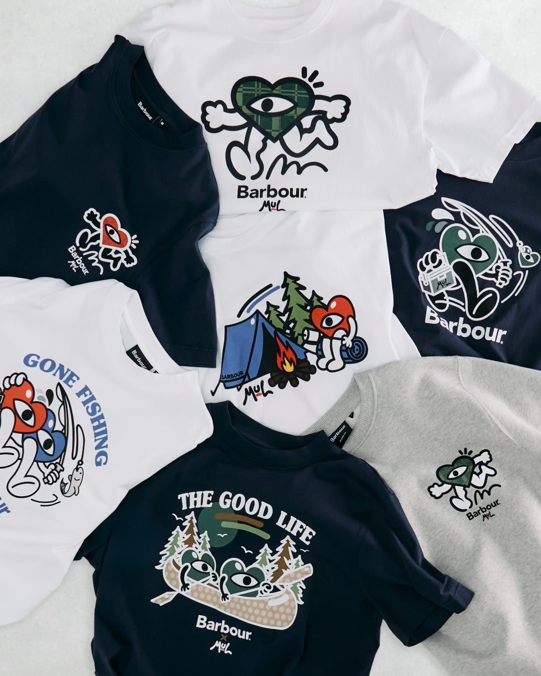 英倫百年戶外品牌 Barbour × 街頭藝術家 Mul 聯名!Running Heart 角色、露營釣魚主題⋯8 款必收!