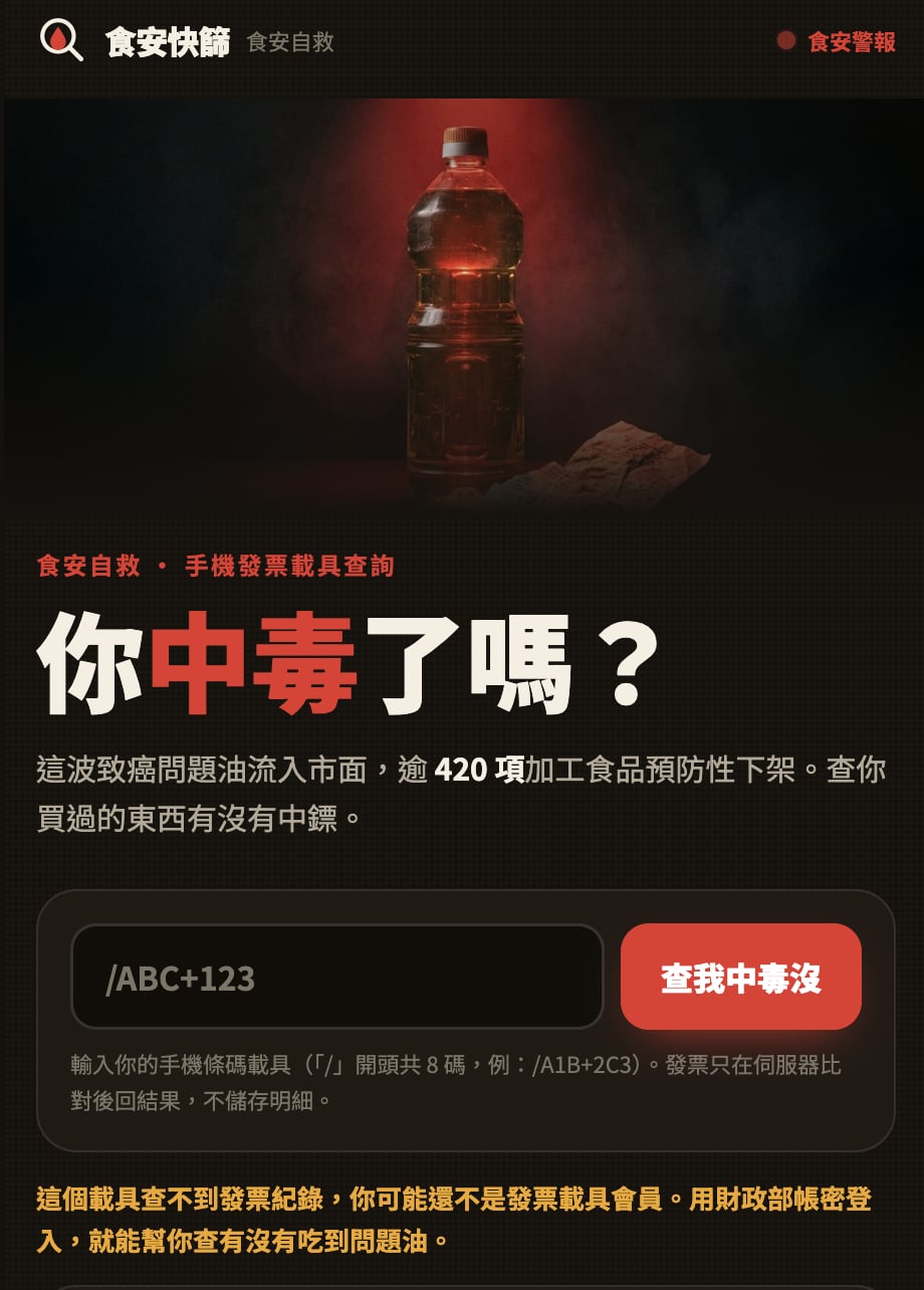 載具 App 可測「超商油中毒指數功能」!發票食安快篩結果出爐引網熱議!