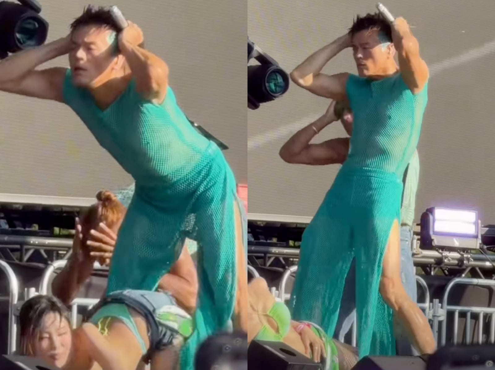 JYP 創辦人朴軫永再登 WATERBOMB！挑戰高開衩網眼裝，網讚：「這狀態不像年過半百！」