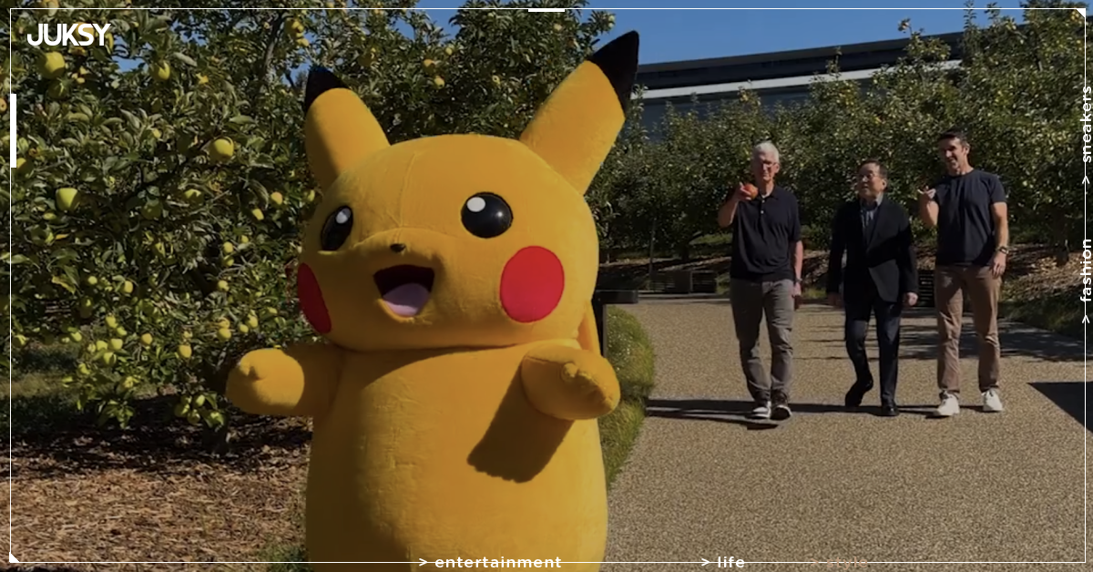 Tim Cook 邀寶可夢團隊造訪 Apple Park！皮卡丘逛遍園區，還失控闖進池塘