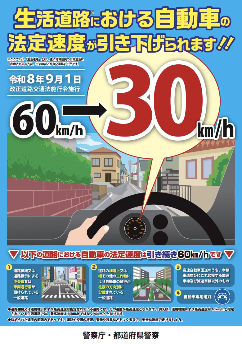 日本自駕最新交通規則新制上路！生活道路最高限速、超速罰款一次看！