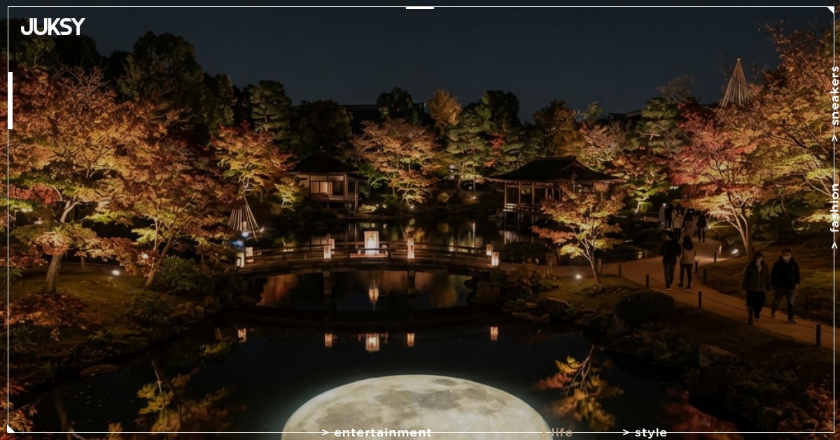 “秋の夜景”楽しむナイトイベントが京都の東本願寺・渉成園で、月と光のアートが輝く日本庭園