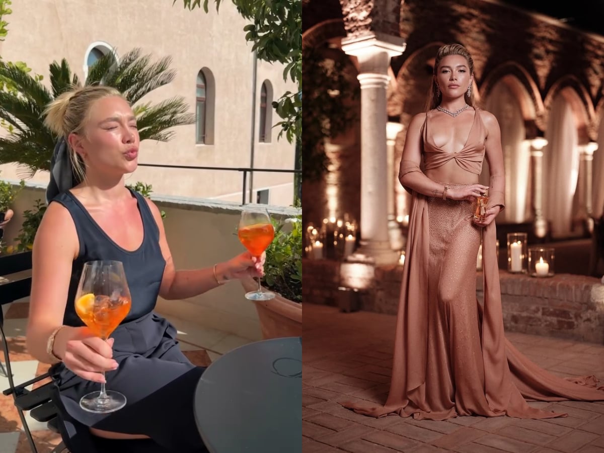 佛蘿倫絲普伊 Florence Pugh 威尼斯舉酒健身！艾美獎紫紗裙美翻全場