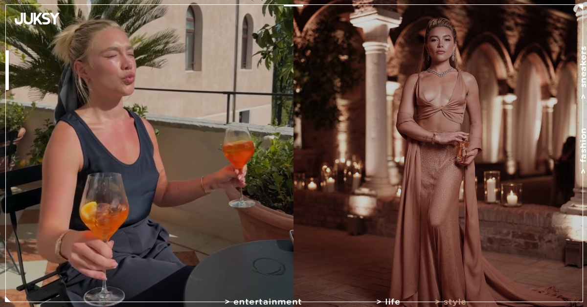 佛蘿倫絲普伊 Florence Pugh 威尼斯舉酒健身！艾美獎紫紗裙美翻全場