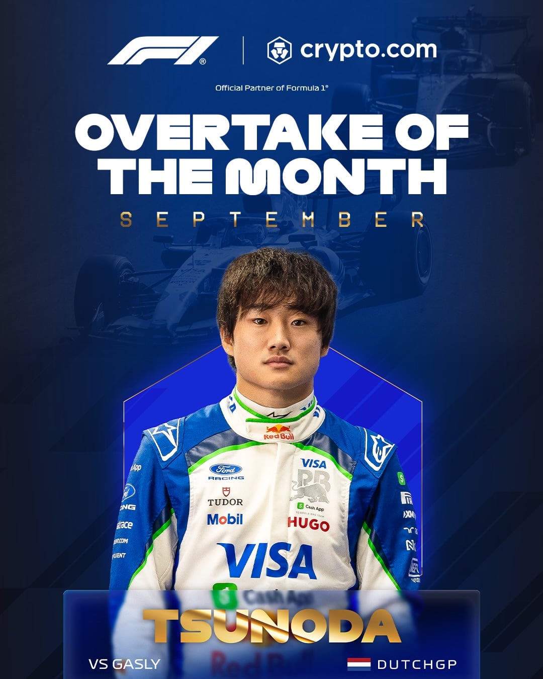 F1/角田裕毅奪9月最佳超車獎!荷蘭站代班超越蓋斯利 Pierre Gasly 獲肯定!