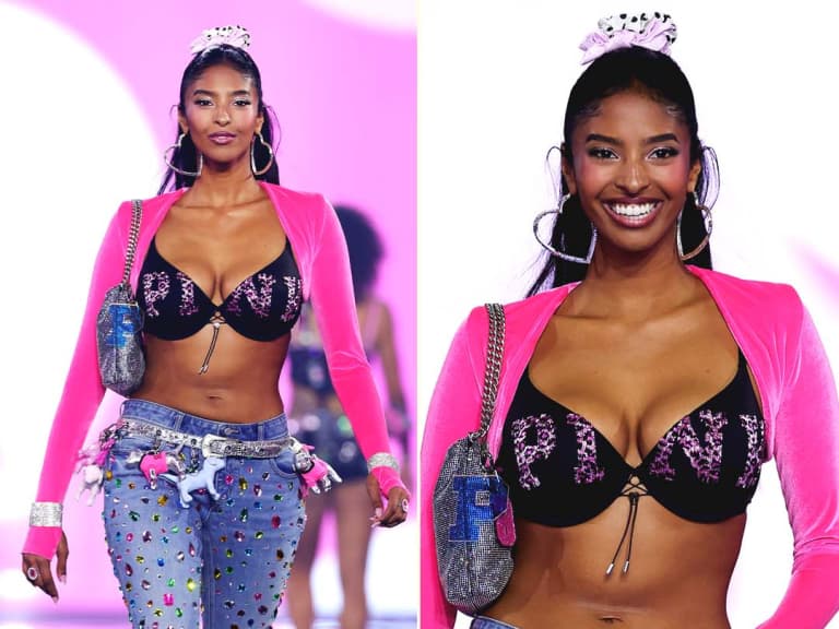 Kobe 大女兒 Natalia 首登維密大秀！粉紅絲絨外套配牛仔褲、媽媽凡妮莎台下見證！