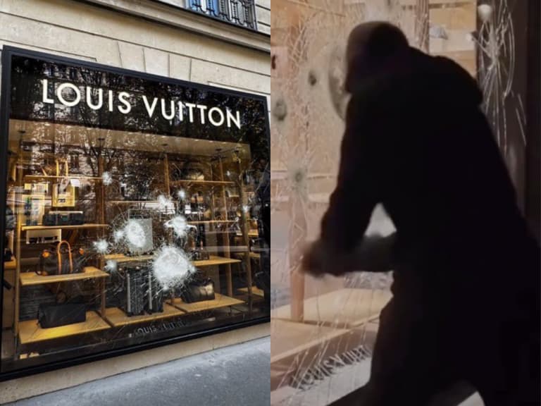 法國暴動 LV 精品店遭砸！狂敲玻璃仍無法突破，網讚：「LV 果然是最高品質！」