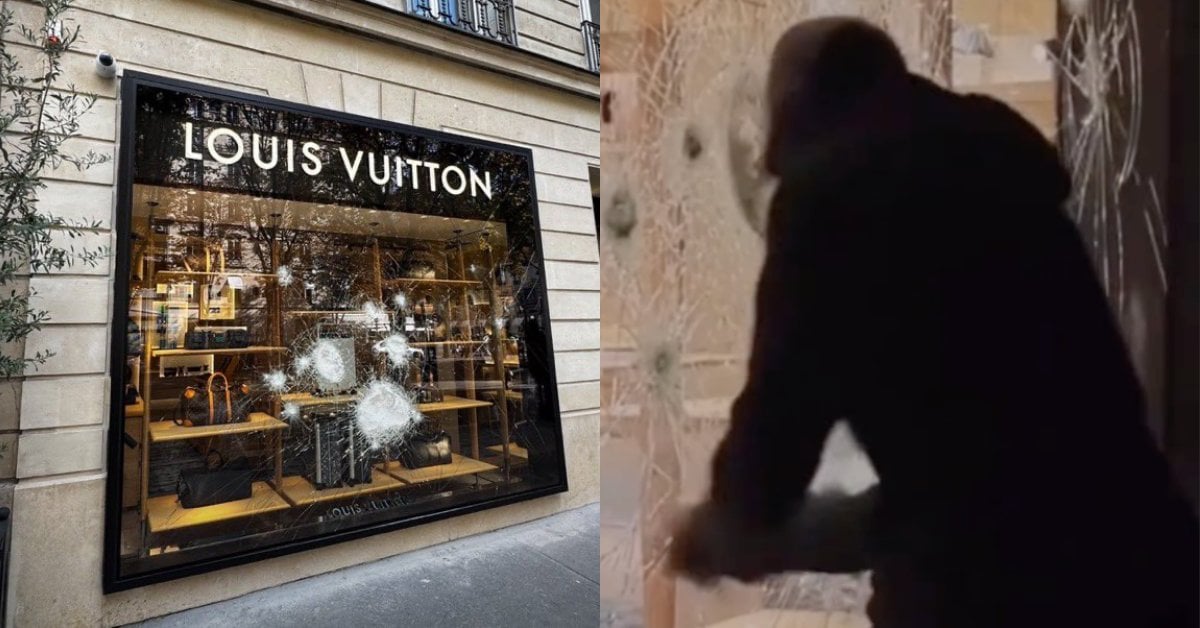 法國暴動 LV 精品店遭砸!狂敲玻璃仍無法突破,網讚:「LV 果然是最高品質!」
