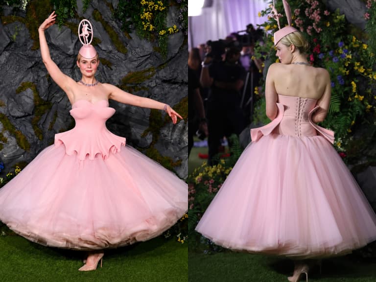 艾兒芬妮 Elle Fanning 穿芭蕾風禮服登倫敦紅毯！《飢餓遊戲：黎明收割》前傳 Effie 造型曝光！