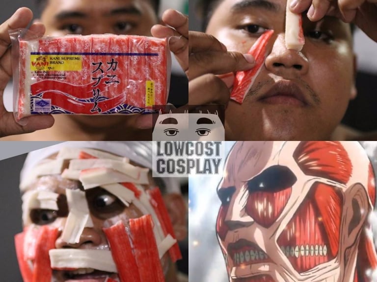 他再用低預算 Cosplay 進擊的巨人　告訴你只要買一包蟹肉棒就可以完成！