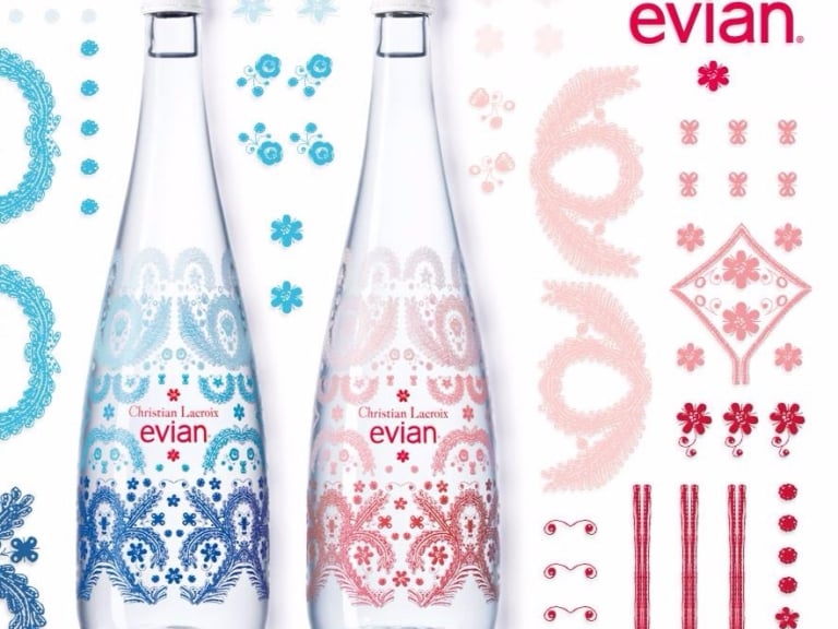  2017法式時尚配件 evian設計師聯名款寶特瓶首登台      打造無限創意潮流美學 水漾茱萸粉x天空藍繽紛上市