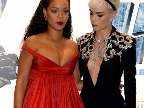 兩大天后同時現身，Rihanna心機爆乳裝奪走Cara女主風頭！