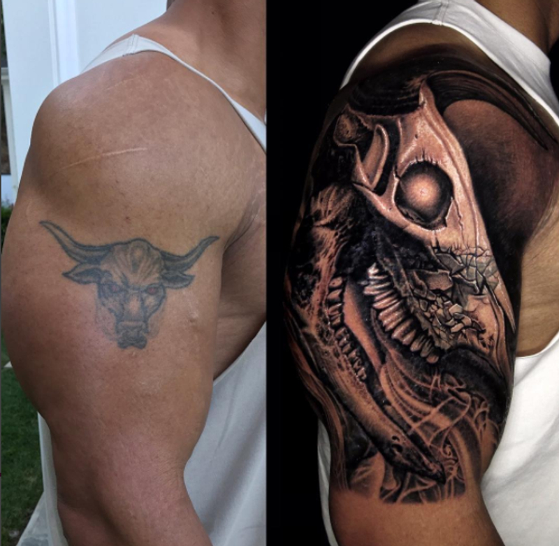 纹身图案男手臂 牛头图片