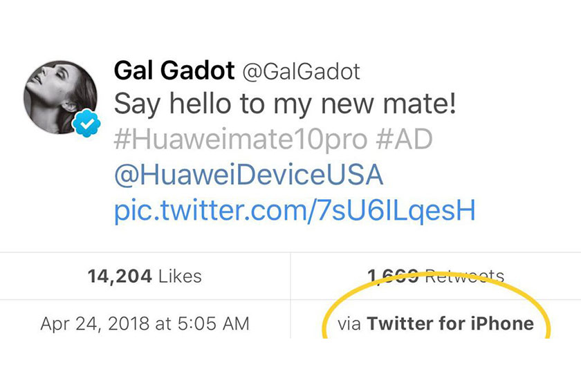 神力女超人也會犯錯?蓋兒加朵用 iPhone 發布貼文讚賞 Huawei 手機!