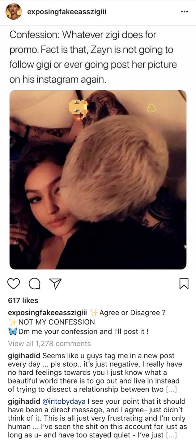 被說戀情很假!吉吉哈蒂德反擊:我不需要贊恩追蹤我 Ig,因為他胸膛上刺著我的雙眼