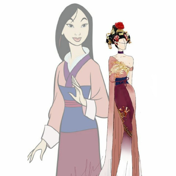 設計師為 13 位迪士尼公主繪出現代風「時尚禮服」　花木蘭的中國風長裙特色太鮮明！