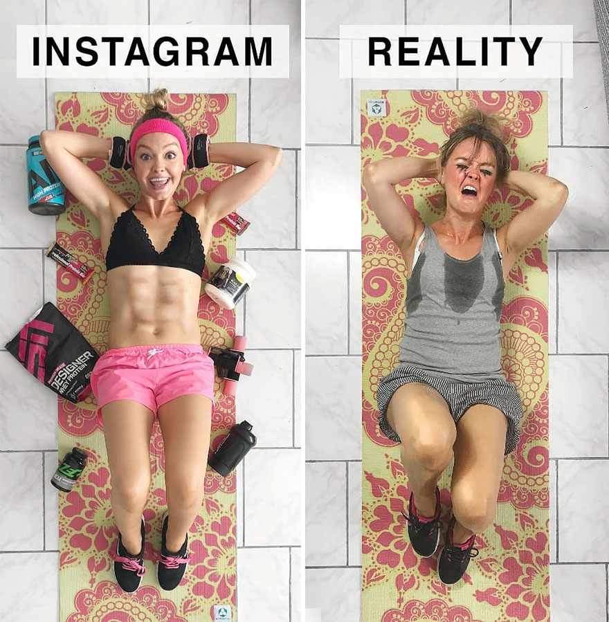 Instagram 炫耀照和現實生活大不相同 她的對比照讓許多網友讚「這才是寫實」!
