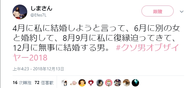 來比慘！日本推特掀起「2018年度渣男行為」熱門話題　「第一次過夜就在床上說要分手」...