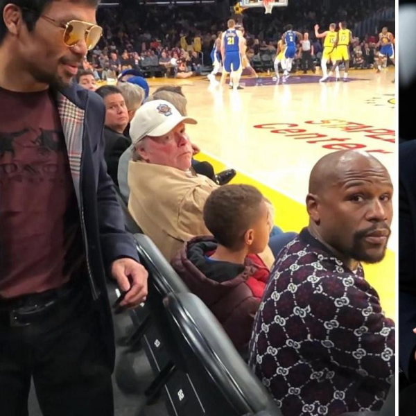 不忍直視！菲律賓拳王看 NBA 比賽再度撞見梅威瑟　兩人「打招呼手勢」不同讓氣氛超尷尬！