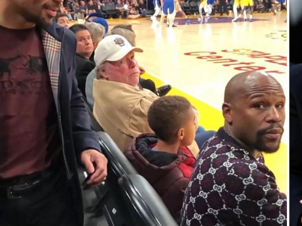 不忍直視！菲律賓拳王看 NBA 比賽再度撞見梅威瑟　兩人「打招呼手勢」不同讓氣氛超尷尬！
