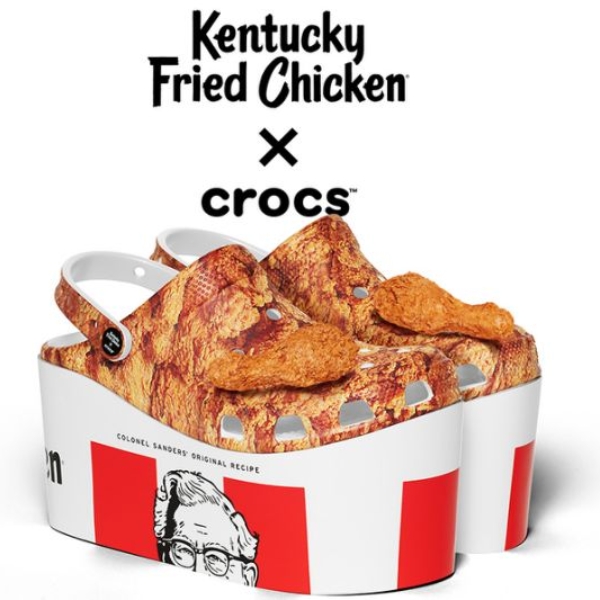 被封史上最強聯名醜鞋？KFC x Crocs 全新聯名鞋款，洞洞鞋上面還黏著兩隻炸雞腿！