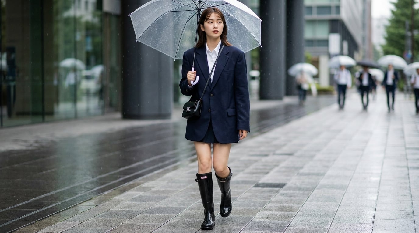 上班族雨鞋穿搭推薦|西裝外套也能搭雨靴