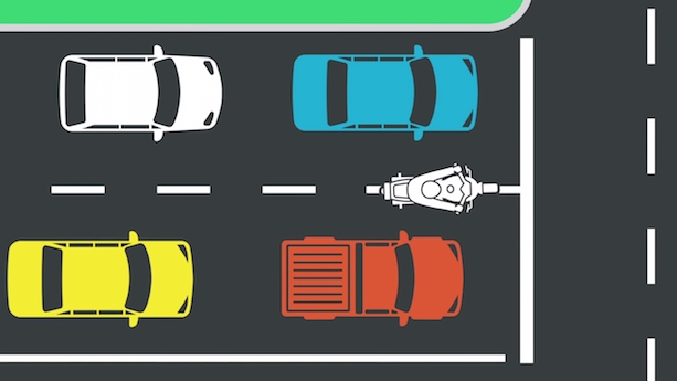 「車道分割」法，讓機車與汽車共享道路，而機車僅能在低速情況下行駛於兩台車之間，有其速度限制